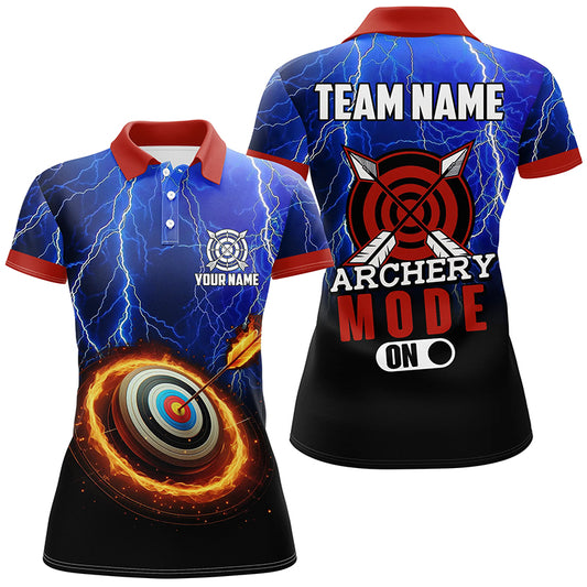 Personalized Archery Mode On Thunder Lightning Blue Women Polo Shirts, 3D Target Archery Jerseys TDM1071