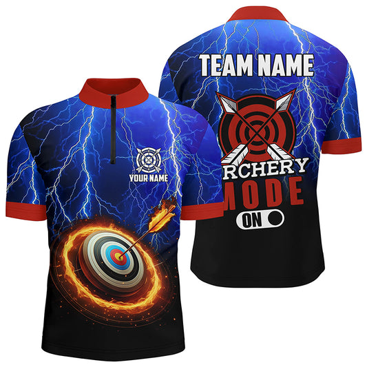 Personalized Archery Mode On Lightning Blue Men Quarter-Zip Shirts, 3D Target Archery Jerseys TDM1071