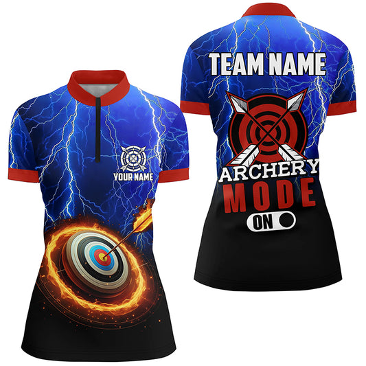 Personalized Archery Mode On Lightning Blue Women Quarter-Zip Shirts, 3D Target Archery Jerseys TDM1071