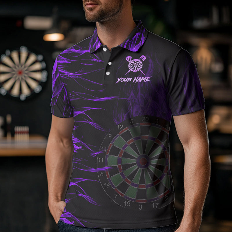 Personalized Purple Flaming 3D Fire Dart Shirts For Men Custom Team Dart Jerseys Polo & Quarter Zip TDM3686