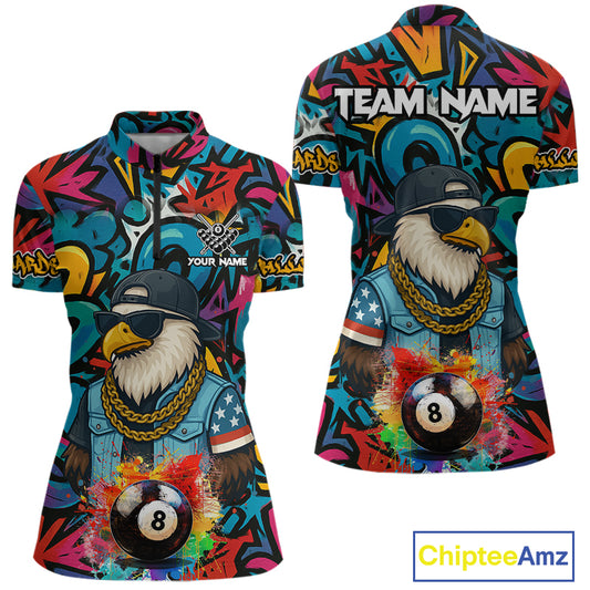 Funny Eagle Colorful Graffiti 8 Ball Billiard Shirt For Women Custom Billiard Jersey Pool Team Shirts TDM3854