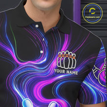 Load image into Gallery viewer, Custome Neon Blue Purple Funny Bowling Shirt For Men, Bowling League Team Jersey Polo &amp; 1/4 Zip TDM6277