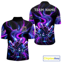 Load image into Gallery viewer, Custome Neon Blue Purple Funny Bowling Shirt For Men, Bowling League Team Jersey Polo &amp; 1/4 Zip TDM6277