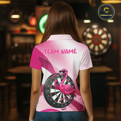 Custom Pink Flamingo Funny Darts Shirt For Women, Darts Team Jersey Polo & 1/4 Zip, Darts Gift TDM6278