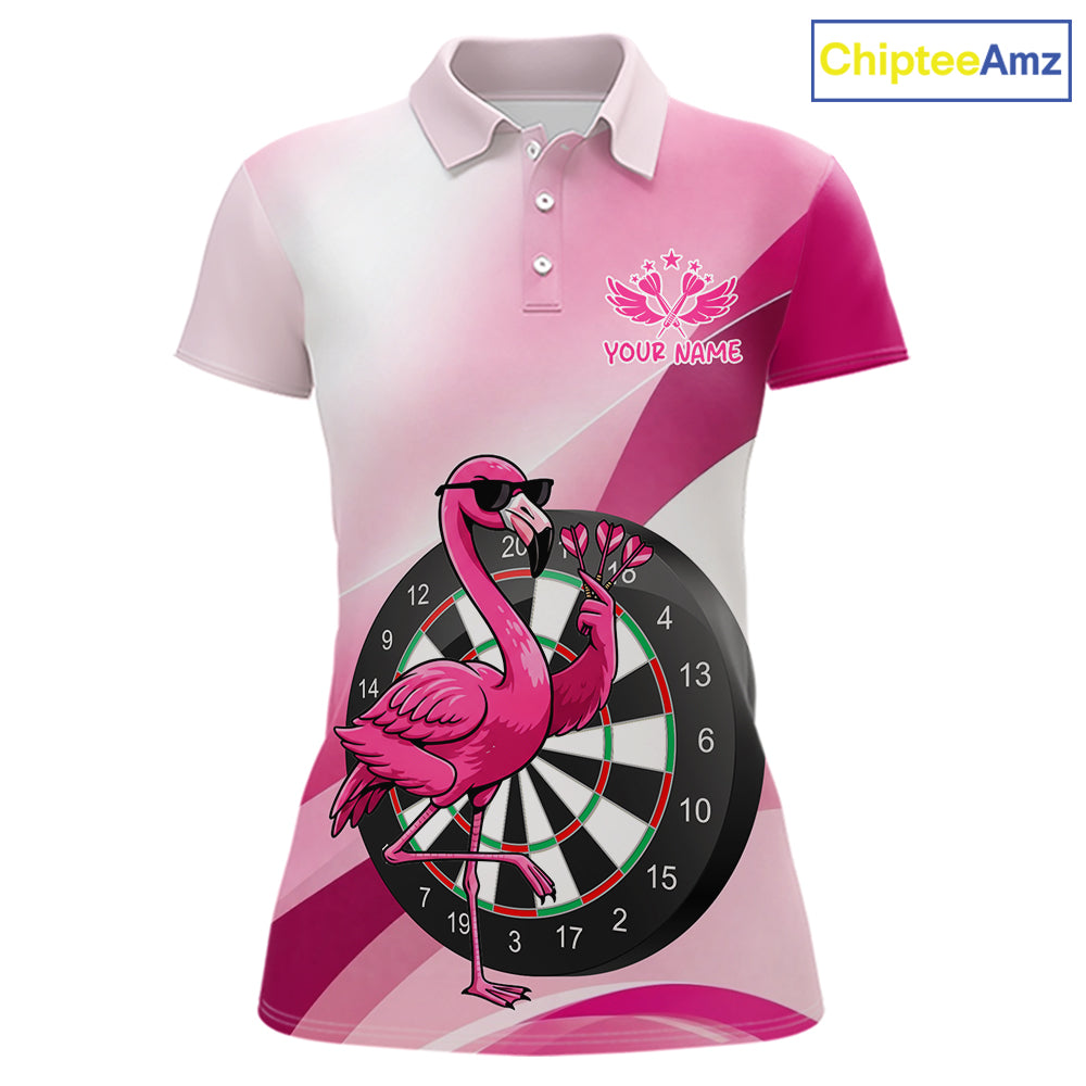 Custom Pink Flamingo Funny Darts Shirt For Women, Darts Team Jersey Polo & 1/4 Zip, Darts Gift TDM6278