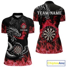 Load image into Gallery viewer, Personalized Red Flaming Dragon Dart Shirts For Women Custom Darts Team Jerseys Polo &amp; Quarter Zip TDM4310