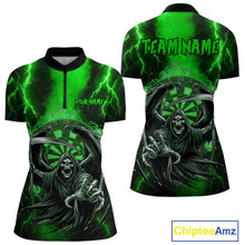 Load image into Gallery viewer, Personalized Green Grim Reaper Thunder Lightning Darts Shirt For Women, 3D Darts Team Jerseys TDM4531