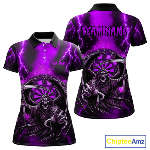 Personalized Purple Grim Reaper Thunder Lightning Darts Shirt For Women, 3D Darts Team Jerseys TDM4533