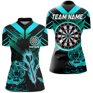 Turquoise Arrow Fire Custom Tiger Darts Shirts For Women, Darts League Team Shirts Dart Jerseys TDM2689