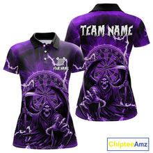 Load image into Gallery viewer, Purple Grim Reaper Lightning 3D Darts Shirt For Women Custom Darts Jersey Team Polo &amp;  1/4 Zip TDM4952
