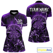 Load image into Gallery viewer, Purple Grim Reaper Lightning 3D Darts Shirt For Women Custom Darts Jersey Team Polo &amp;  1/4 Zip TDM4952