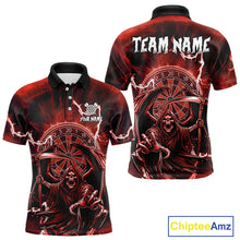 Load image into Gallery viewer, Red Grim Reaper Lightning 3D Darts Shirt For Men Custom Darts Jersey Team Polo &amp;  1/4 Zip TDM4953