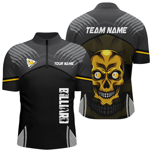 Personalized 9 Ball Pool Billiard Skull Men Quarter-Zip Shirts, 9 Ball Pool Jerseys Shirts TDM0695