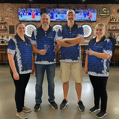 Blue Brick-Wall Fierce Bulldog Women Darts Quarter- Zip Team Shirt Personalized Name For Players NYN2116