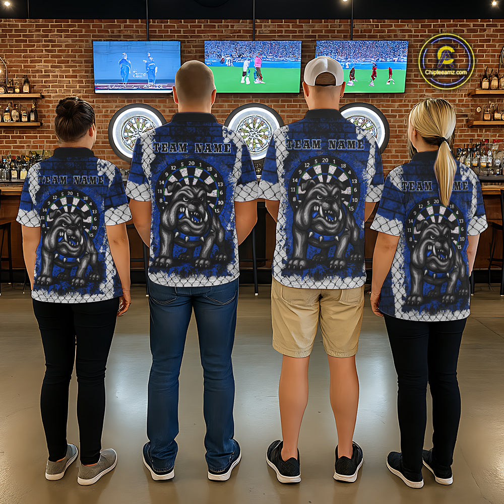 Blue Brick-Wall Fierce Bulldog Women Darts Quarter- Zip Team Shirt Personalized Name For Players NYN2116