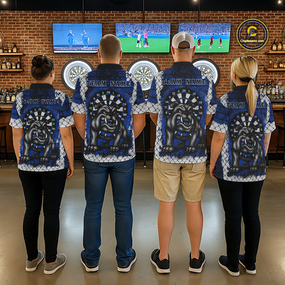 Blue Brick-Wall Fierce Bulldog Women Darts Quarter- Zip Team Shirt Personalized Name For Players NYN2116