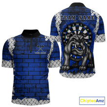 Load image into Gallery viewer, Blue Brick-Wall Fierce Bulldog Men Darts Quarter- Zip Team Shirt Personalized Name For Players NYN2116