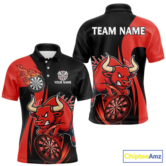 Black And Red Custom Bull Darts Shirt For Men, Personalized Darts Jersey Team Polo & 1/4 Zip TDM5389