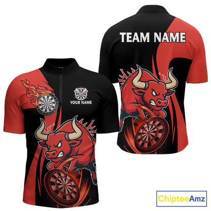 Black And Red Custom Bull Darts Shirt For Men, Personalized Darts Jersey Team Polo & 1/4 Zip TDM5389