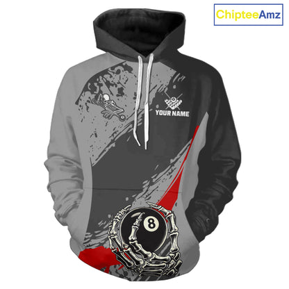 8 Ball Skeleton Billiard Hoodie For Men And Women Custom 8 Ball Hoodie Pool Team Jersey |Red TDM5676