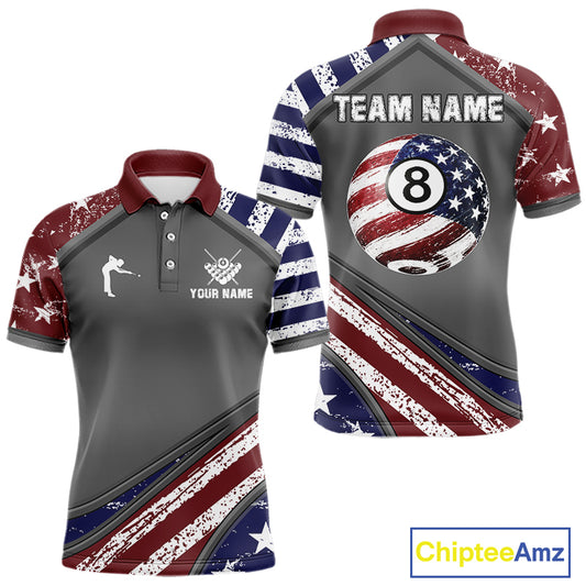 Personalized US Flag 8 Ball Pool Billiard Shirt For Men Custom Patriotic Billiard Team Jersey TDM5678