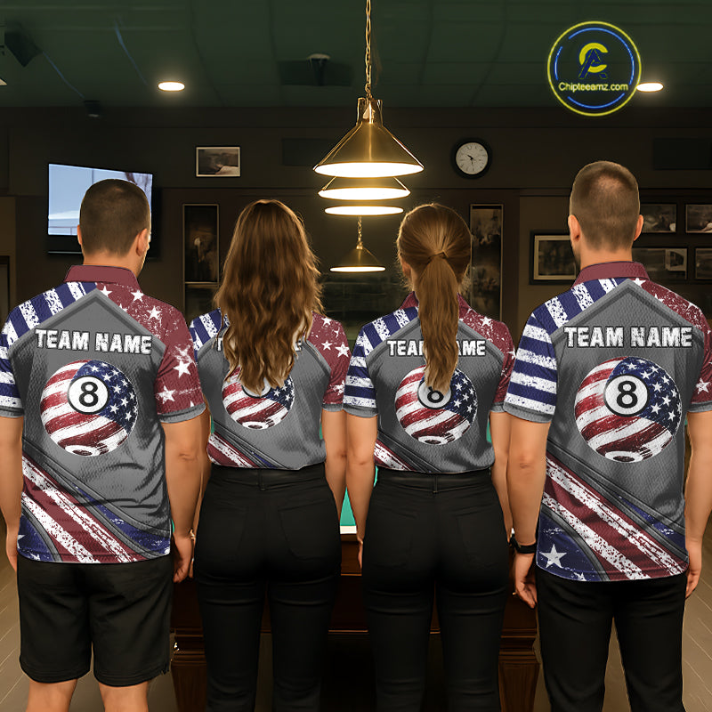Personalized US Flag 8 Ball Pool Billiard Shirt For Men Custom Patriotic Billiard Team Jersey TDM5678
