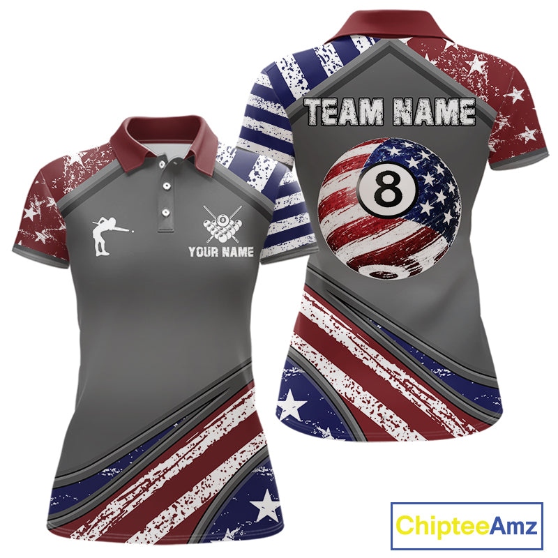 Personalized US Flag 8 Ball Pool Billiard Shirt For Women Custom Patriotic Billiard Team Jersey TDM5678