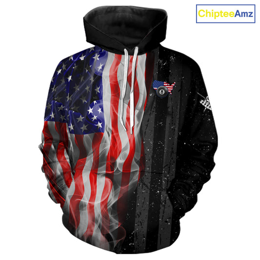 Personalized American Flag Smoke Billiard Hoodie Custom Patriotic 8 Ball Hoodie Pool Team Jersey TDM5679