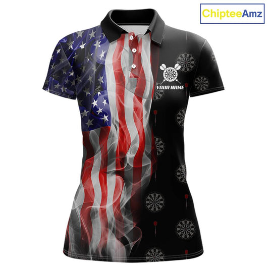 Personalized American Flag Smoke Darts Shirt For Women, Patriotic Darts Jersey Team Polo & 1/4 Zip TDM5680