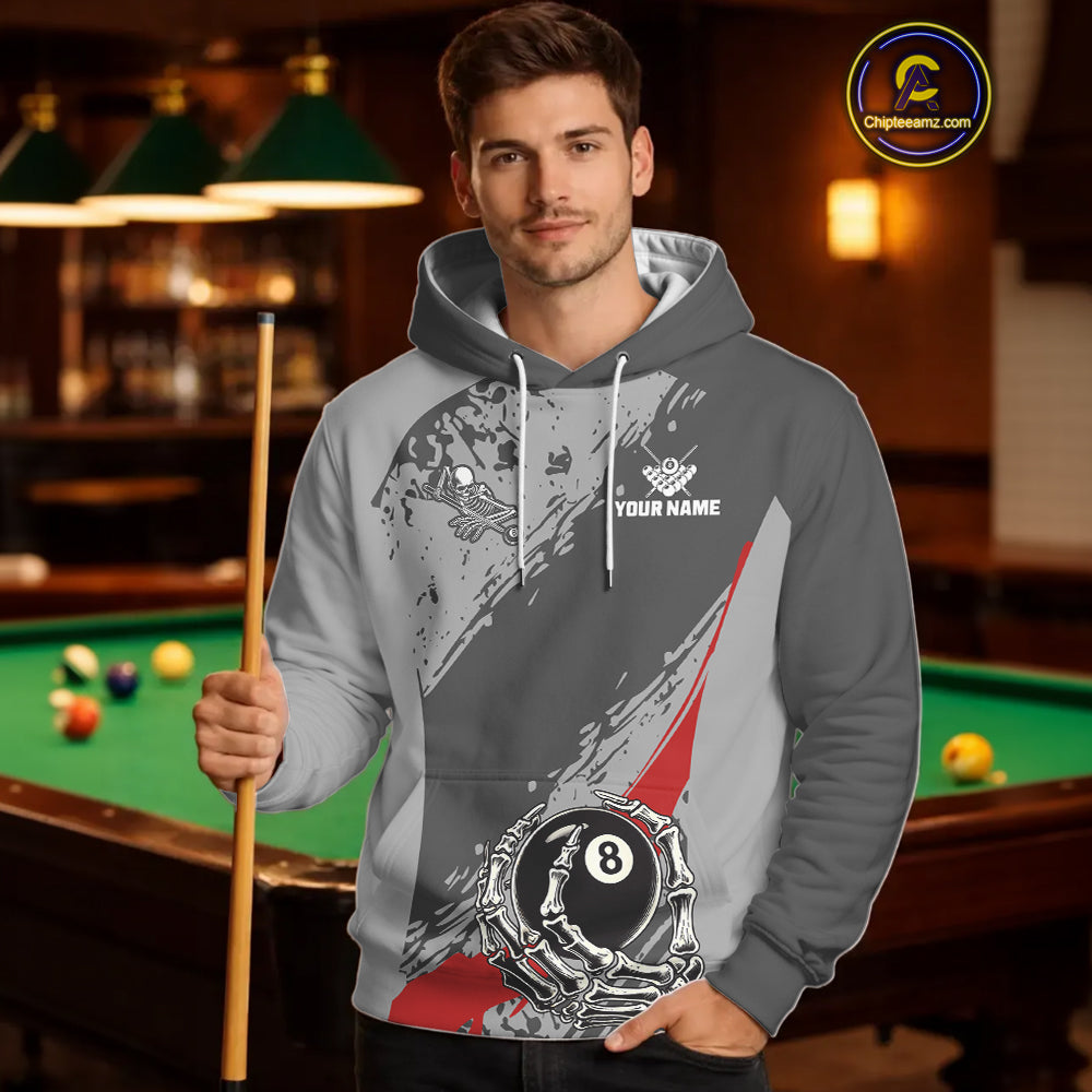 8 Ball Skeleton Billiard Hoodie For Men And Women Custom 8 Ball Hoodie Pool Team Jersey |Red TDM5676