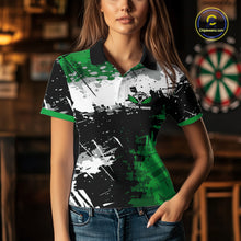 Load image into Gallery viewer, Custom Green Grunge Darts Shirt With Pocket Option For Women, Dart Team Jersey TDM5887