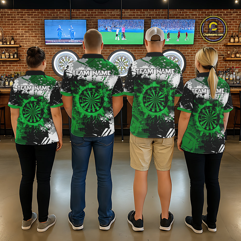 Custom Green Grunge Darts Shirt With Pocket Option For Women, Dart Team Jersey TDM5887