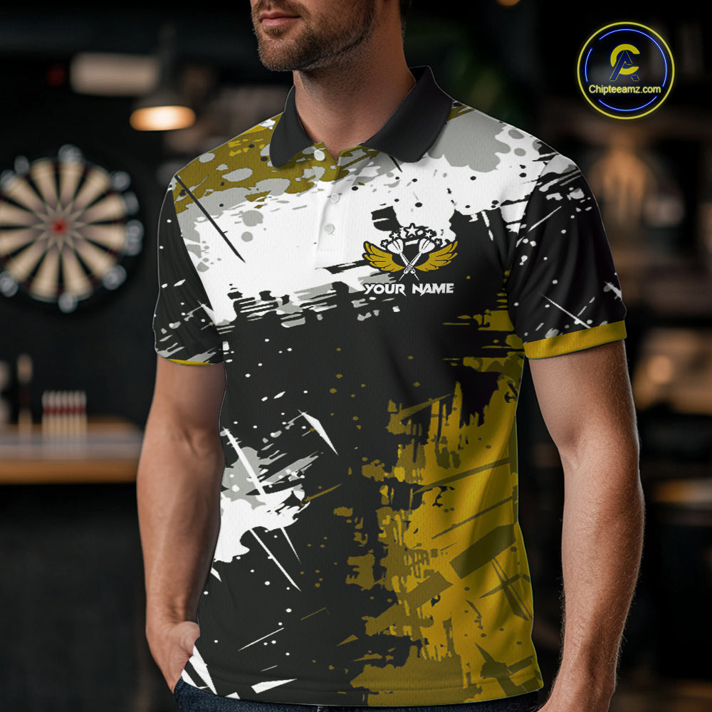 Custom Yellow Grunge Dart Shirt With Pocket Option For Men, Dart Team Jersey TDM5888