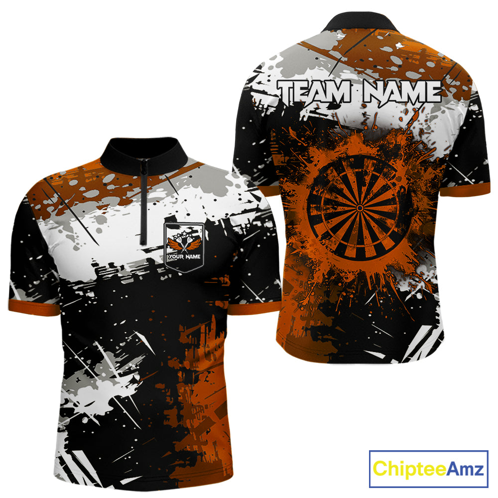 Custom Orange Grunge Dart Shirt With Pocket Option For Men, Dart Team Jersey TDM5889
