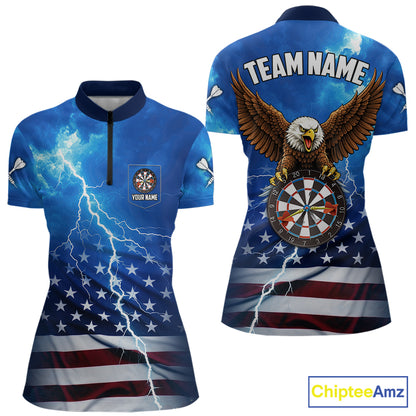 Blue Lightning American Flag Eagle Dart Shirt With Pocket Option For Women TDM6030