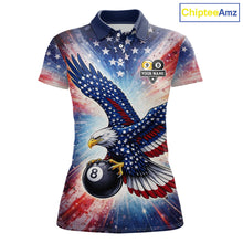 Load image into Gallery viewer, Custom 8 Ball &amp; 9 Ball American Flag Eagle Billiard Shirt For Women, Pool Team Jersey Polo &amp; 1/4 Zip TDM6281