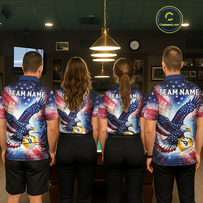 Custom 8 Ball & 9 Ball American Flag Eagle Billiard Shirt For Men, Pool Team Jersey Polo & 1/4 Zip TDM6281