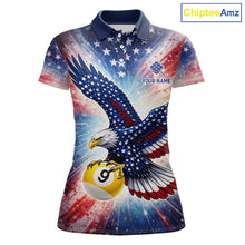 Load image into Gallery viewer, Custom 9 Ball American Flag Eagle Billiard Shirt For Women, Patriotic Pool Team Jersey Polo, 1/4 Zip TDM6282