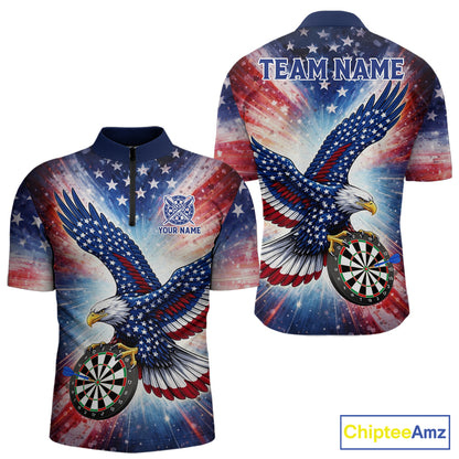 Personalized American Flag Eagle Darts Shirt For Men, Patriotic Darts Team Jersey Polo & 1/4 Zip TDM6283