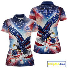 Load image into Gallery viewer, American Flag Eagle Bowling Polo &amp; 1/4 Zip Shirts For Women Custom Patriotic Bowling Team Jersey TDM6284