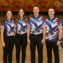 Load image into Gallery viewer, American Flag Eagle Bowling Polo &amp; 1/4 Zip Shirts For Women Custom Patriotic Bowling Team Jersey TDM6284