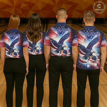Load image into Gallery viewer, American Flag Eagle Bowling Polo &amp; 1/4 Zip Shirts For Women Custom Patriotic Bowling Team Jersey TDM6284