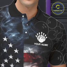 Load image into Gallery viewer, Custom American Flag Smoke Bowling Shirt For Men, Patriotic Bowling Jersey Team Polo &amp; 1/4 Zip TDM6291