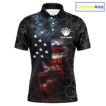 Load image into Gallery viewer, Custom American Flag Smoke Bowling Shirt For Men, Patriotic Bowling Jersey Team Polo &amp; 1/4 Zip TDM6291