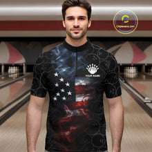Load image into Gallery viewer, Custom American Flag Smoke Bowling Shirt For Men, Patriotic Bowling Jersey Team Polo &amp; 1/4 Zip TDM6291