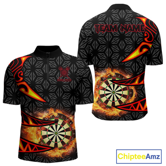 Personalized Fire Flame Dartboard Geometric Pattern Darts Shirt For Men, Custom Darts Team Jerseys TDM4320