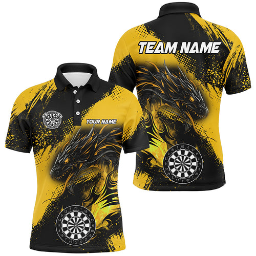 Yellow Grunge Custom Dragon Darts Polo & Quarter Zip Shirt For Men, Darts League Jerseys Uniform TDM2690