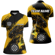 Load image into Gallery viewer, Yellow Grunge Custom Dragon Darts Polo &amp; Quarter Zip Shirt For Women, Darts League Jerseys Uniform TDM2690