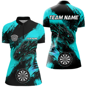 Turquoise Grunge Custom Dragon Darts Polo & Quarter Zip Shirt For Women, Darts League Jerseys Uniform TDM2691