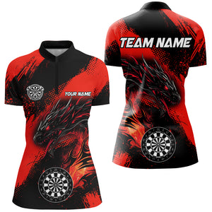 Red Grunge Custom Dragon Darts Polo & Quarter Zip Shirt For Women, Darts League Jerseys Uniform TDM2692